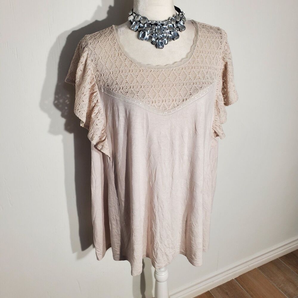 TORRID BLOUSE BROWN SHORT SLEEVE RAYON/SPANDEX SIZE 3(3X)